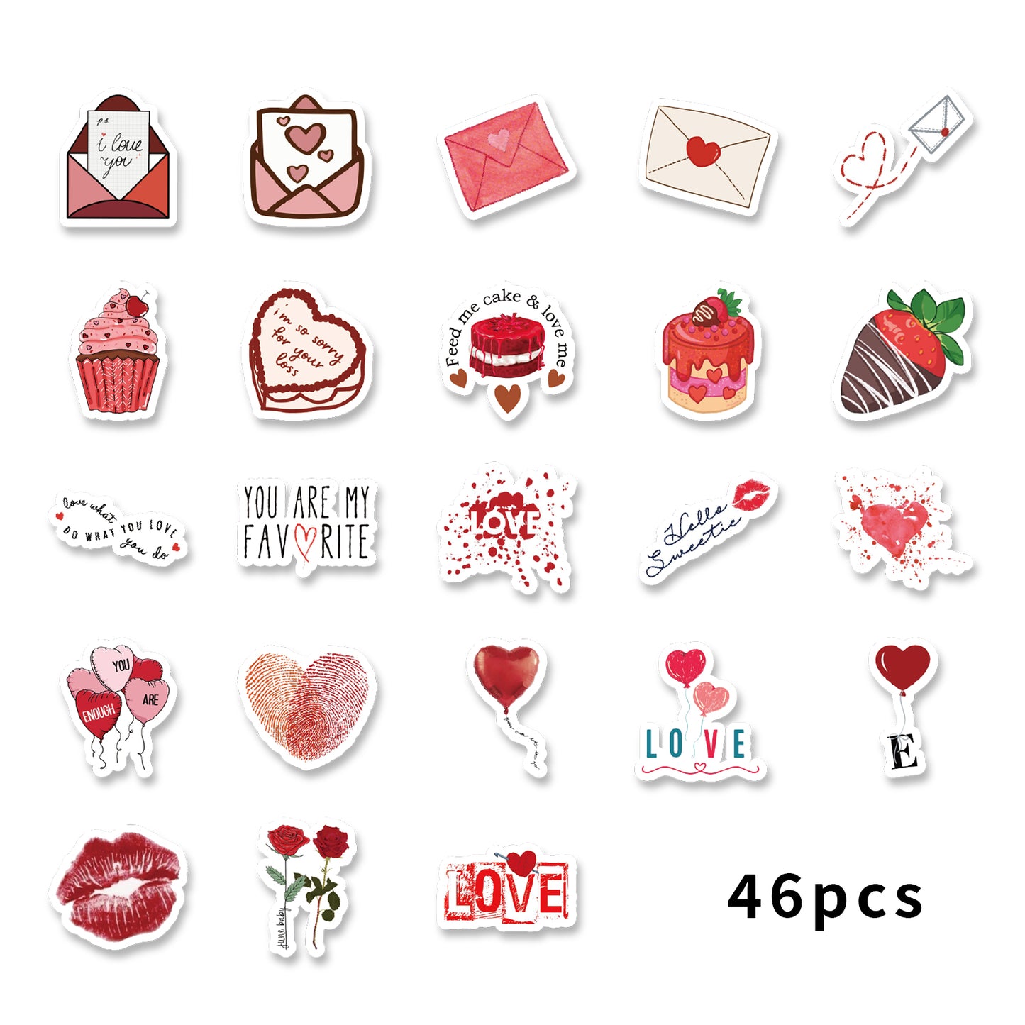 Etori Life Love 46PCs Sweet Cool Lip Print Rose Stickers Romantic Love Letter Atmosphere Sense Collage for Laptop, Mobile Phone Stickers, Luggage, Office Decoration Accessories, Handmade Scrapbooking Supplies, Children Stickers, birthday Gift