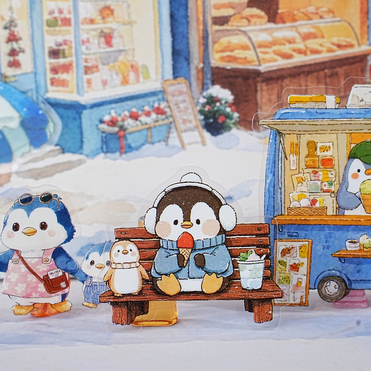 Etori Life 15Pcs Cute Penguin and His Convenience Store Pattern Stickers for Laptops, Suitcases, Photo Albums, Water Bottles, Guitars, Office Decoration Accessories, Handmade Scrapbooking Supplies, DIY Crafts, Art Aesthetics, Irregular High-Quality