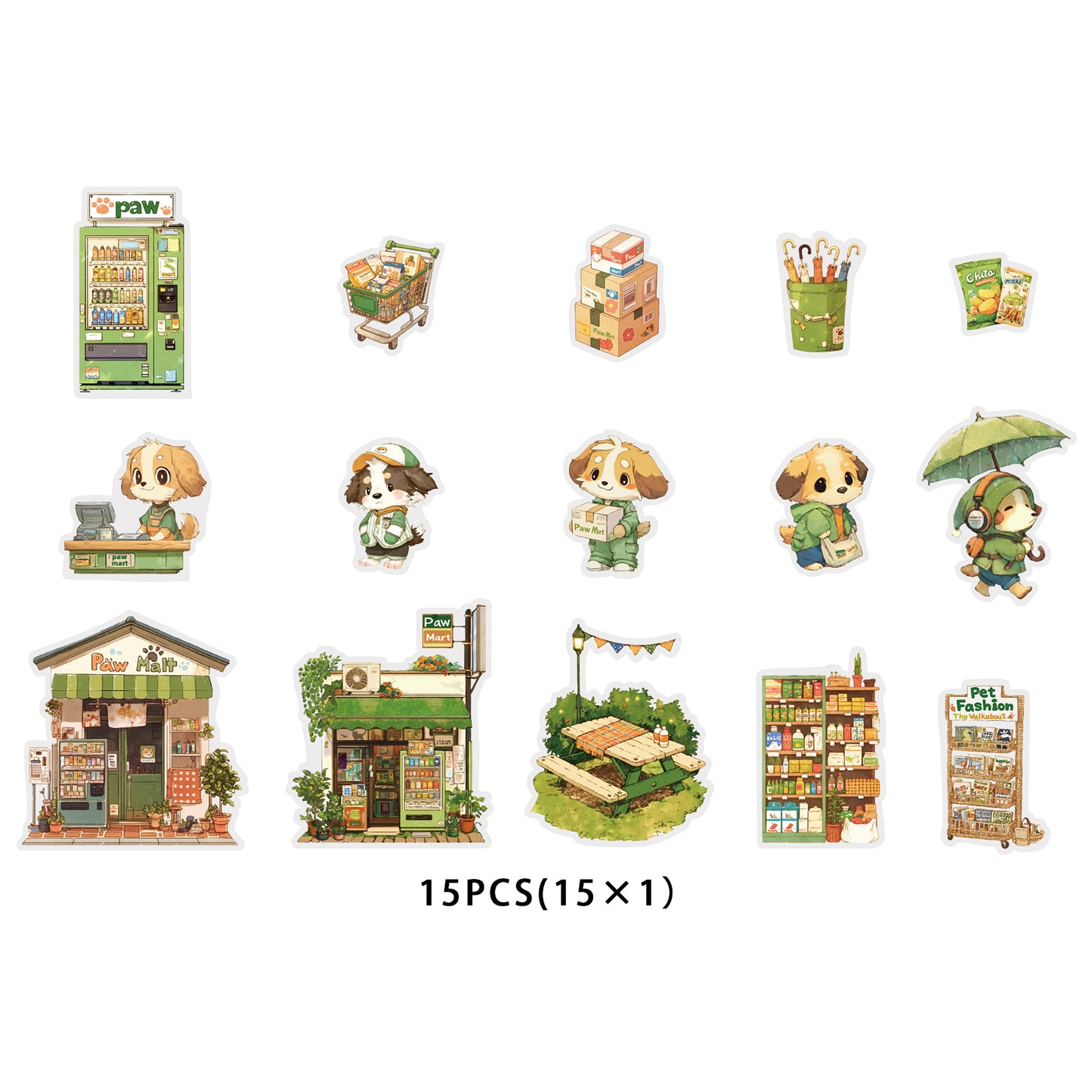 Etori Life Cute Puppy Convenience Store Vibrant Creative Pet Stickers Are Suitable for Laptops, Guitars, Photo Albums, Water Bottles, Diaries, Office Decoration Accessories, DIY Making, Handmade Scrapbooking Supplies, Envelopes and Paper Gift Bag