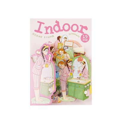 Etori Life 15PCs Living Alone Girls Home Daily Pet Paster Stay at Home Cooking Cat Petting Notebook Goo Card Collage Material Laptop, Handbag, Diary, Pencil Box, Pen Holder, Family Plan Book, Notepad, Postcard and Envelope, Helmet, Bicycle