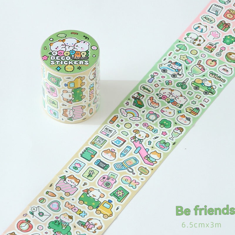 Etori Life Cute New World Series Cartoon Cute Pattern Tape Sticker DIY Laptop, Phone Case, Luggage, Photo Album, Room Decoration, Handmade Scrapbook, Birthday Gift, Encouragement Sticker, Children Sticker