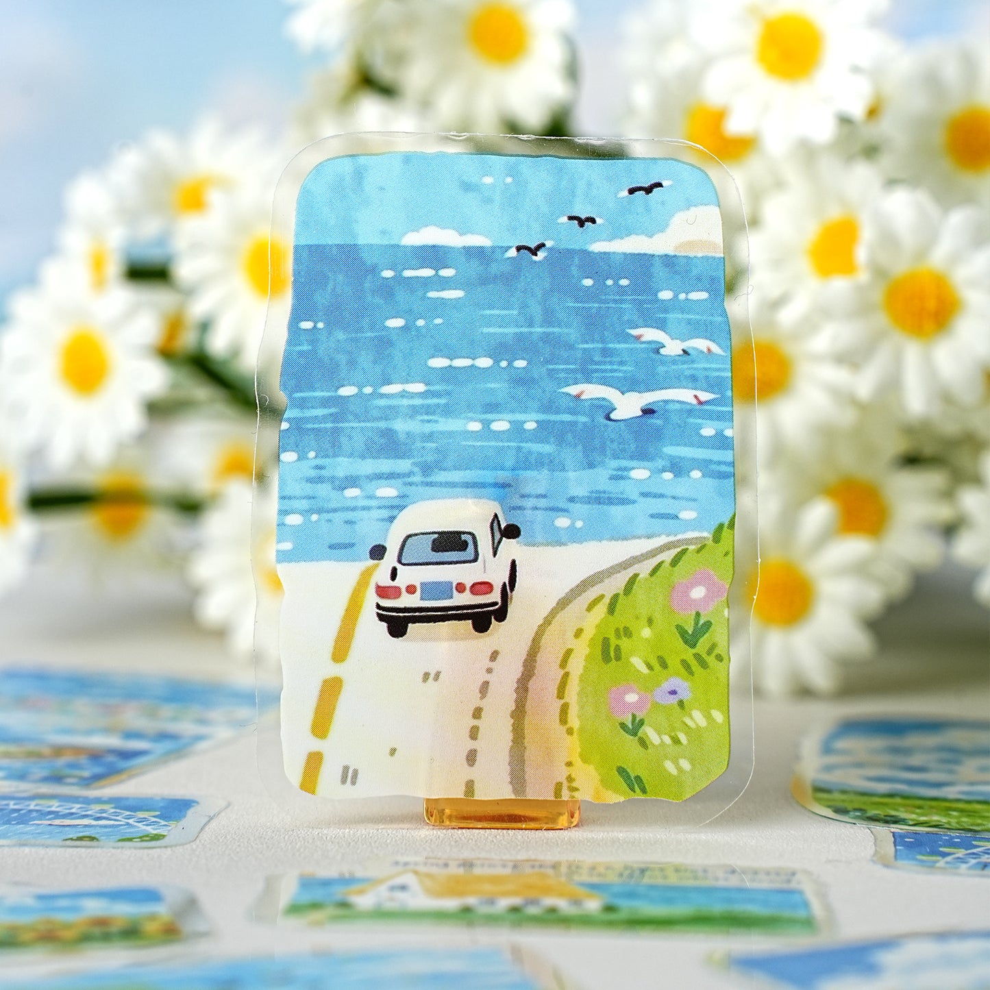 Etori Life Healing Department Spring Scenery Hand Ledger Sticker 30PCs Fresh Blue Sky Flower Sea Decorative Sticker Notebook Collage Landscaping Material Suitable for Laptop, Luggage, Skateboard, Water Bottle, Guitar, Photo Album, DIY Production