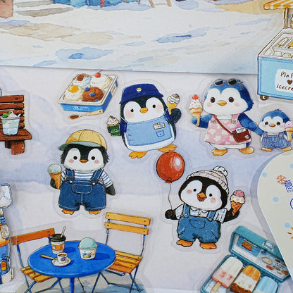 Etori Life 15Pcs Cute Penguin and His Convenience Store Pattern Stickers for Laptops, Suitcases, Photo Albums, Water Bottles, Guitars, Office Decoration Accessories, Handmade Scrapbooking Supplies, DIY Crafts, Art Aesthetics, Irregular High-Quality