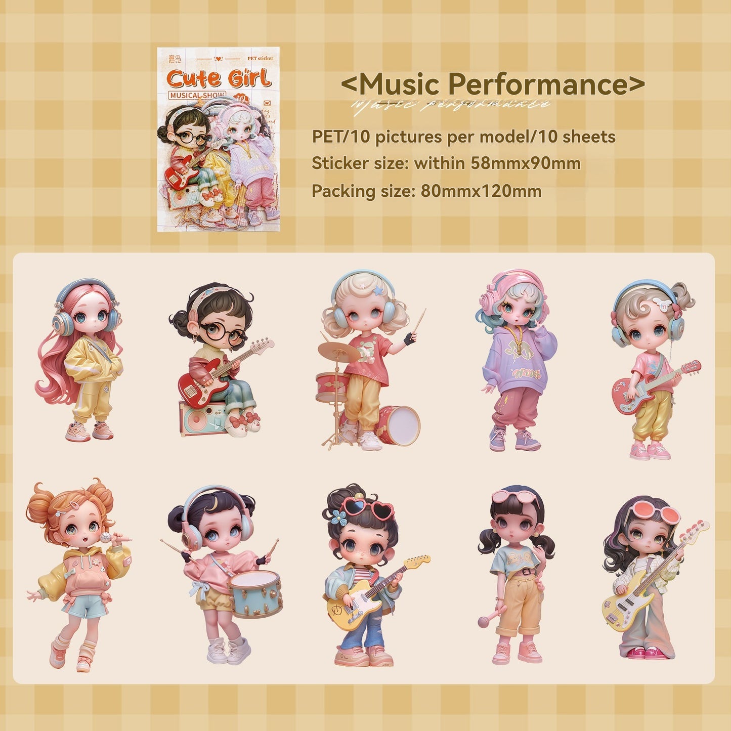 Etori Life Cute Combination Cute Girl Adorable Girl's Casual Stickers Multi-Scene Q Version Doll Hand Account Decorative Pet Stickers for Laptop, Phone Case, Luggage, Photo Album, Children Paper Gift Bag, Room Decoration