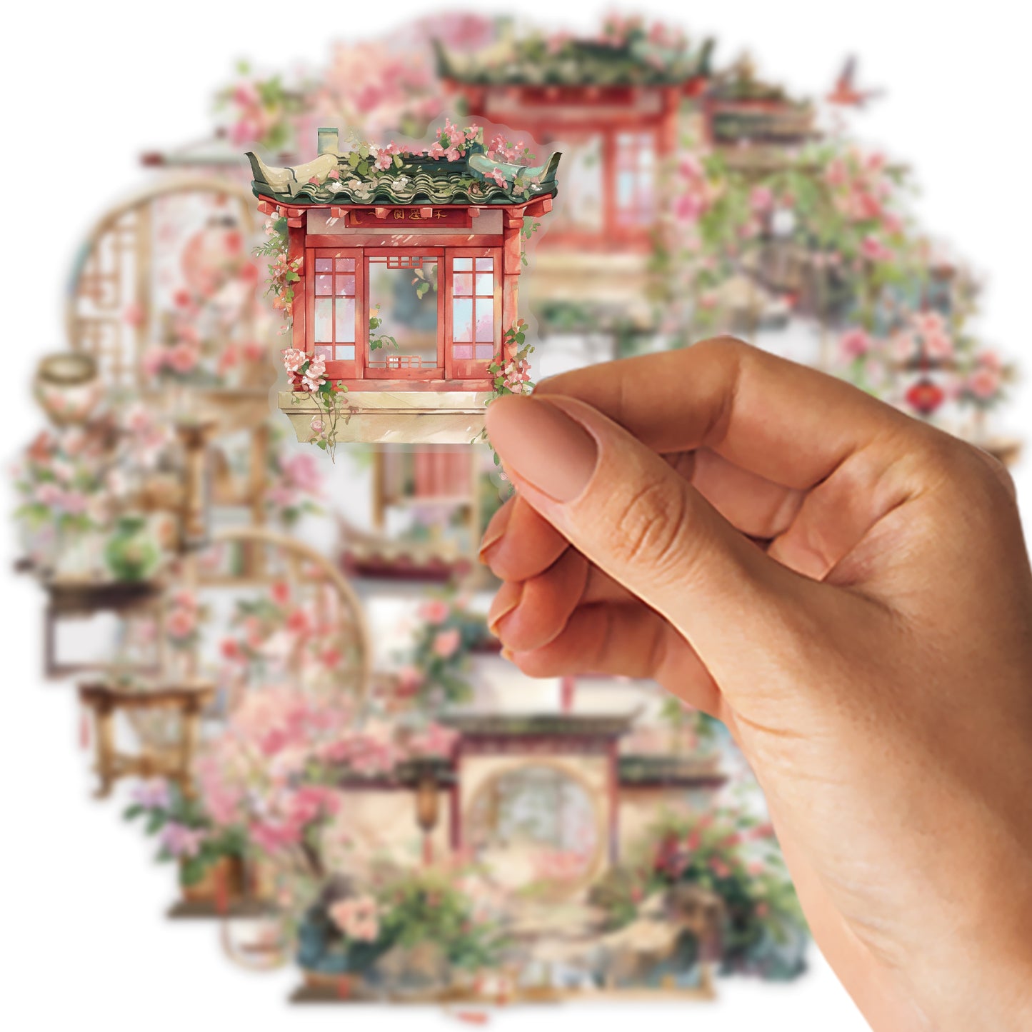 Etori Life Antique Landscape and Paper Adhesive Tape Spring Flower Overture New Chinese Flower Notebook Collage 1 Roll 2 M Suitable for Laptop, Luggage, Photo Album, Guitar, Water Bottle, Handmade Scrapbooking Supplies, Office Decoration Accessories