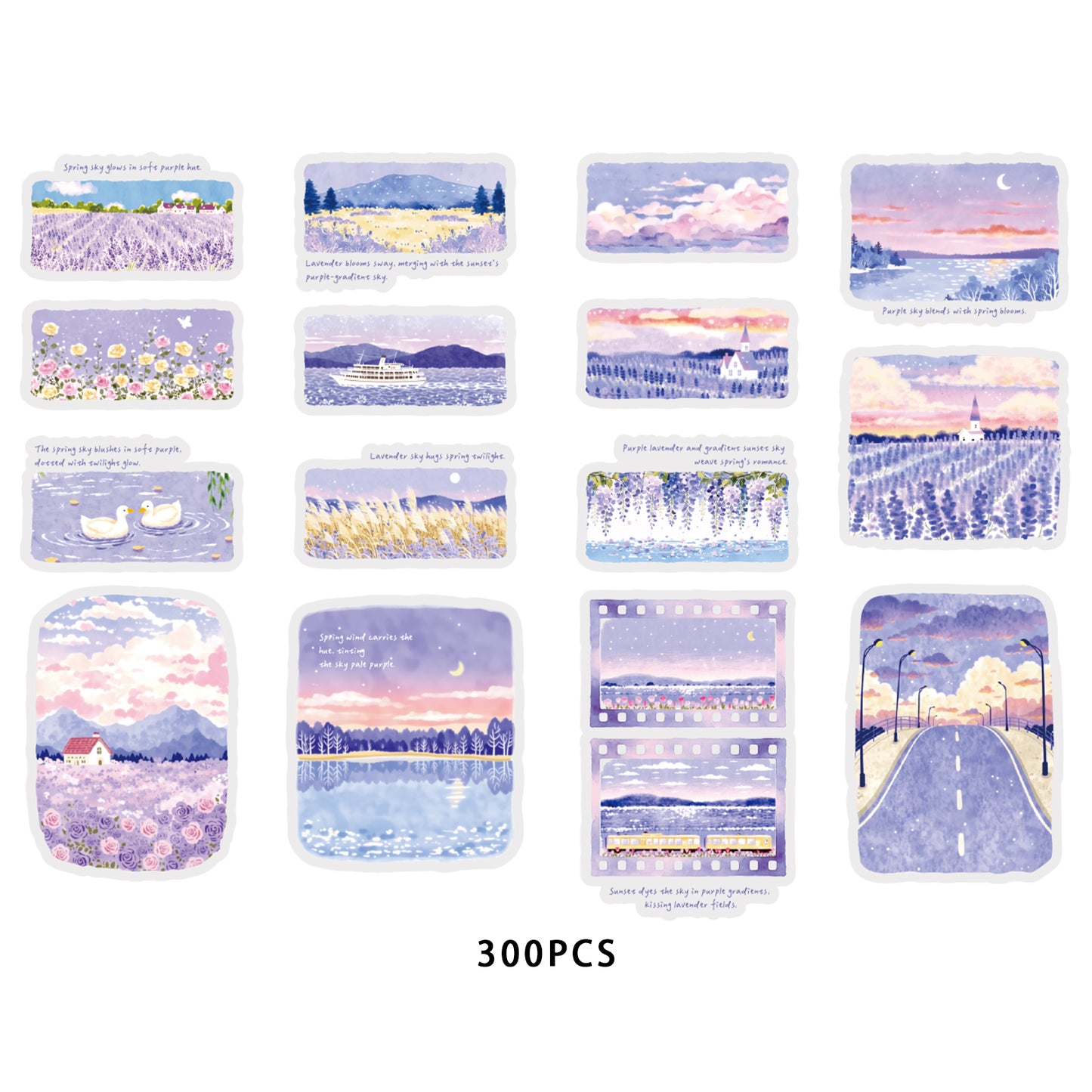 Etori Life 30PCs Purple Lavender Landscape Hand Ledger Sticker Dream Healing Series DIY Decorative Stickers Suitable for Laptop, Luggage, Water Bottle, Guitar, Photo Album, Handmade Scrapbooking Supplies, Room Decoration, Office Decoration Accessories