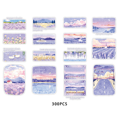 Etori Life 30PCs Purple Lavender Landscape Hand Ledger Sticker Dream Healing Series DIY Decorative Stickers Suitable for Laptop, Luggage, Water Bottle, Guitar, Photo Album, Handmade Scrapbooking Supplies, Room Decoration, Office Decoration Accessories