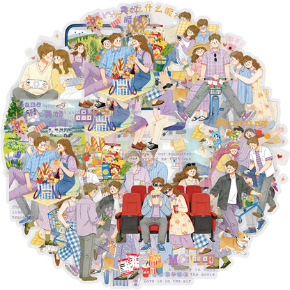 Etori Life 15Pcs Gentle Illustration Love Partner Set Stickers Phone Case Skateboard Tablet Diy Decorative Sticker Suitable for Laptop, Handbag, Album, Diary, Pencil Box, Pen Holder, Helmet, Bicycle, Family Plan, Notepad, handmade Scrapbooking Supplies