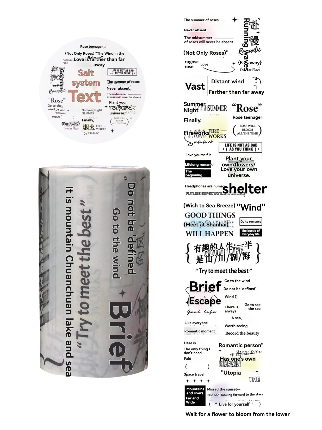 etori life 75mmX3m字言字语系列 盐系英文字母数字图案胶带DIY装饰笔记本电脑,手机壳,水瓶,行李箱,手工剪贴薄,派对贴纸,学生文具,儿童贴纸,涂鸦贴纸