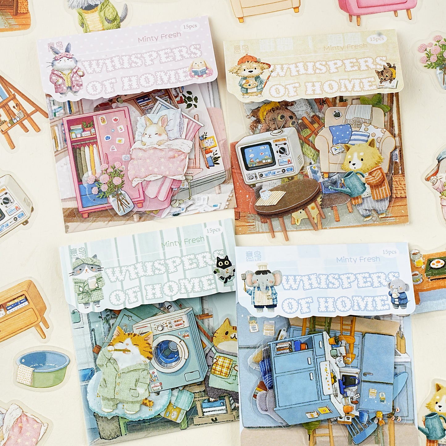 Etori Life Residence Ramble Set Soft and Adorable Small Animal Warm Home Life Scene Collage Hand Account Material Stickers for Laptop, Mobile Phone Stickers, Luggage, Photo Album, Room Decoration, Office Decoration Accessories