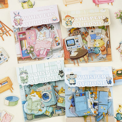 Etori Life Residence Ramble Set Soft and Adorable Small Animal Warm Home Life Scene Collage Hand Account Material Stickers for Laptop, Mobile Phone Stickers, Luggage, Photo Album, Room Decoration, Office Decoration Accessories