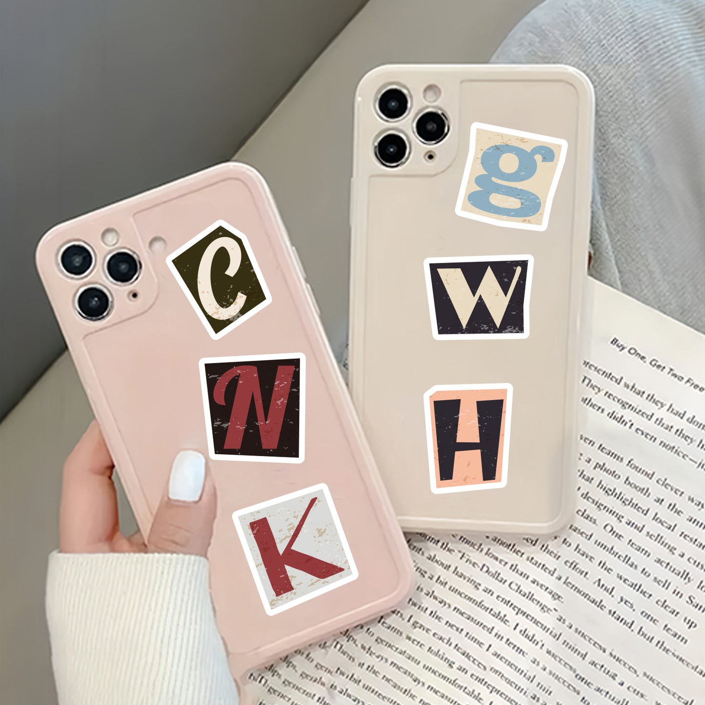 Etori Life Retro Alphabet 46Pcs Classic English Letter Pattern DIY Collage Decorative Material Stickers Laptop, Mobile Phone Stickers, Office Decorations Accessories, Handmade Scrapbook Supplies, DIY Artwork, Card Making, Children's Stickers
