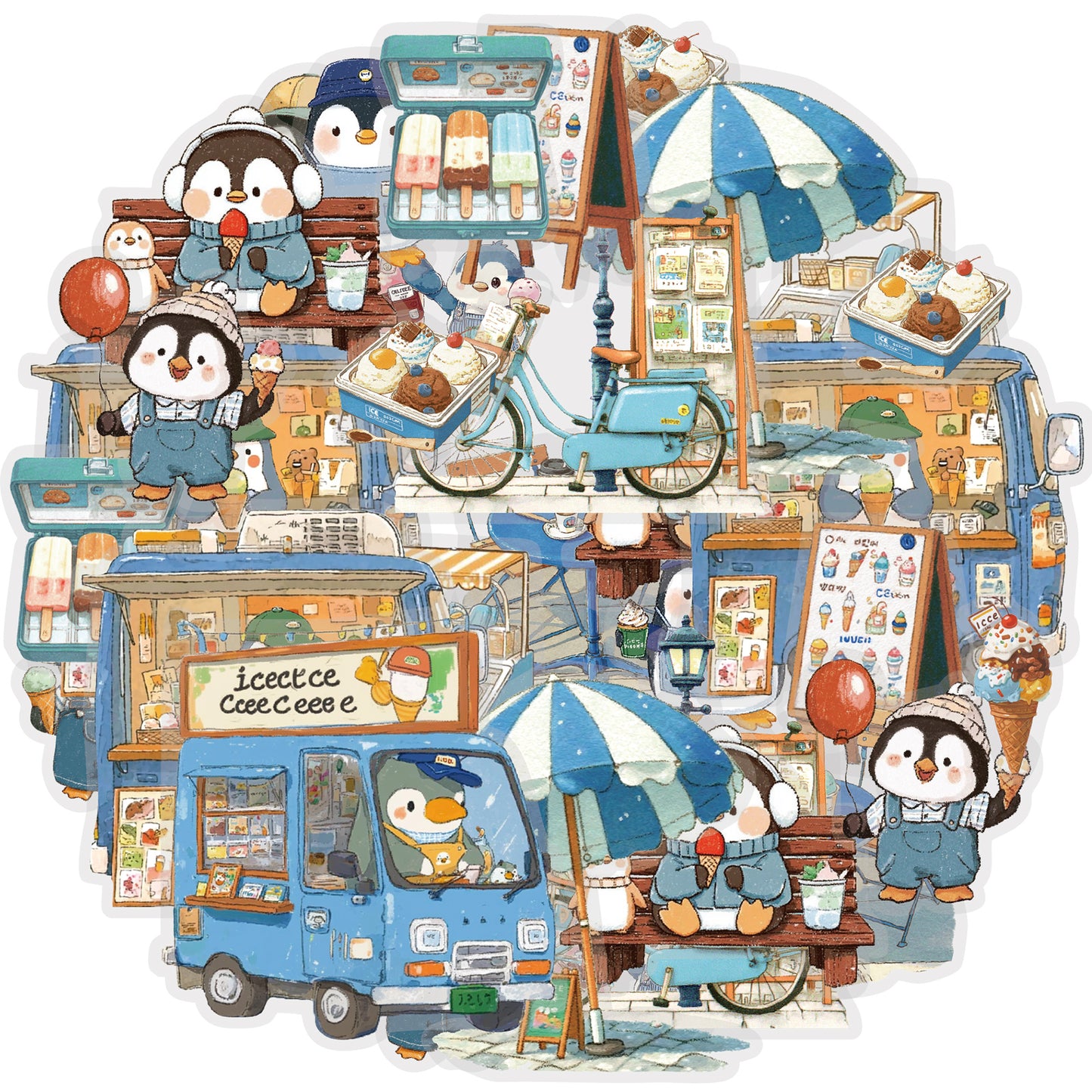 Etori Life 15Pcs Cute Penguin and His Convenience Store Pattern Stickers for Laptops, Suitcases, Photo Albums, Water Bottles, Guitars, Office Decoration Accessories, Handmade Scrapbooking Supplies, DIY Crafts, Art Aesthetics, Irregular High-Quality