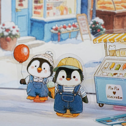 Etori Life 15Pcs Cute Penguin and His Convenience Store Pattern Stickers for Laptops, Suitcases, Photo Albums, Water Bottles, Guitars, Office Decoration Accessories, Handmade Scrapbooking Supplies, DIY Crafts, Art Aesthetics, Irregular High-Quality