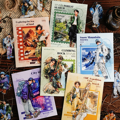 Etori Life 15PCs Adventure Journey Series Retro Mountain Stream Adventure Figures Pattern Pet Sticker Pack for Laptop, Mobile Phone Sticker, Photo Album, Luggage, Room Decoration, Paper Gift Bag, Scrapbook Supplies, Thin Seal, Outdoor Travel