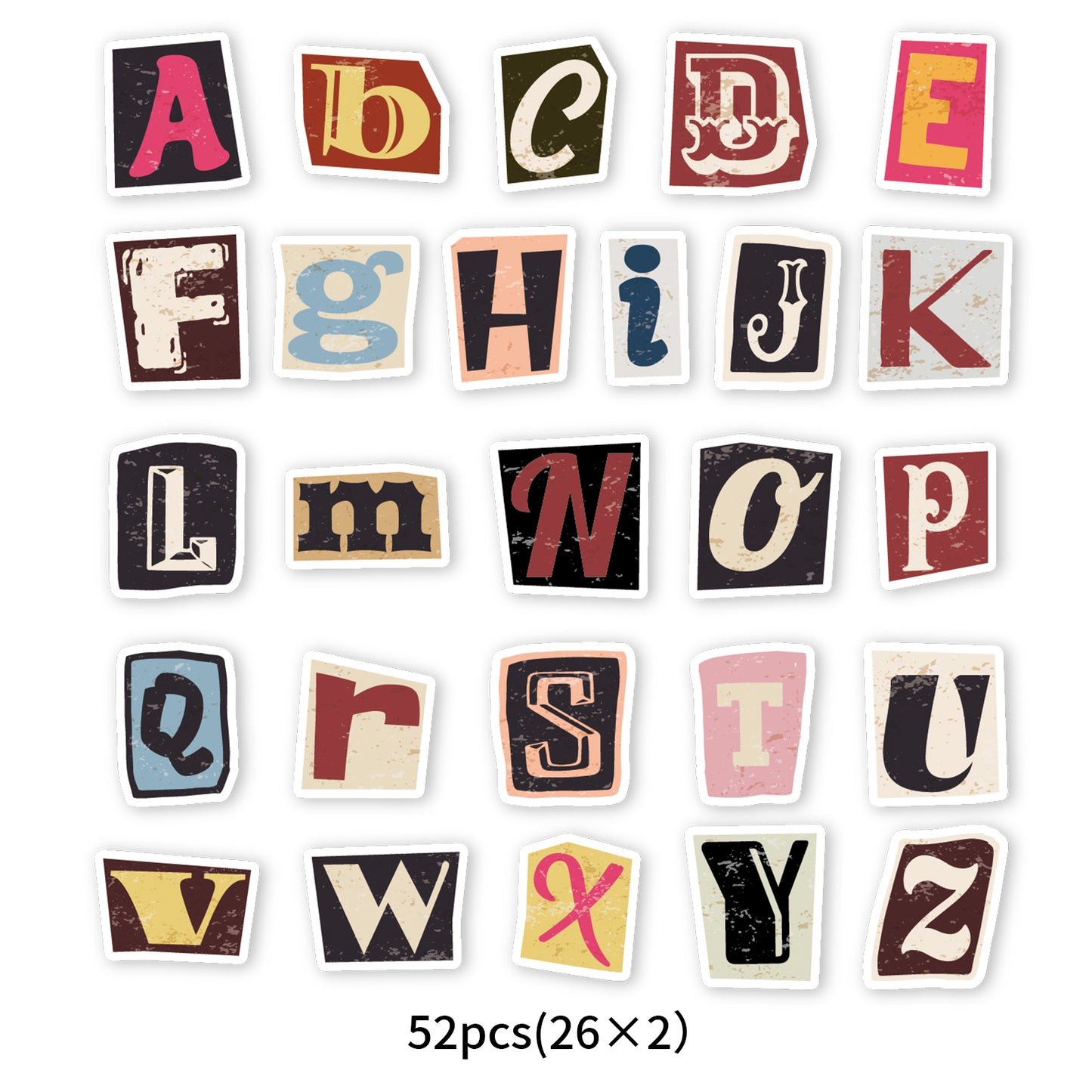 Etori Life Retro Alphabet 46Pcs Classic English Letter Pattern DIY Collage Decorative Material Stickers Laptop, Mobile Phone Stickers, Office Decorations Accessories, Handmade Scrapbook Supplies, DIY Artwork, Card Making, Children's Stickers
