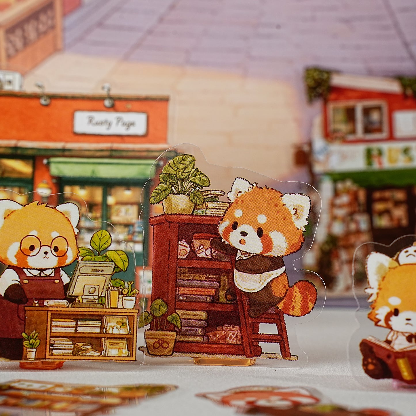 Etori Life 15PCs Cute Red Lesser Panda Matching Books Art Aesthetic Pattern Pet Sticker Pack for Laptop, Luggage, Diary, Photo Album, Handmade Scrapbooking Supplies, Office Decoration Accessories, Envelopes and Paper Gift Bag, Birthday Party Gifts