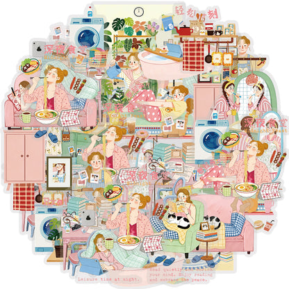 Etori Life 15PCs Living Alone Girls Home Daily Pet Paster Stay at Home Cooking Cat Petting Notebook Goo Card Collage Material Laptop, Handbag, Diary, Pencil Box, Pen Holder, Family Plan Book, Notepad, Postcard and Envelope, Helmet, Bicycle