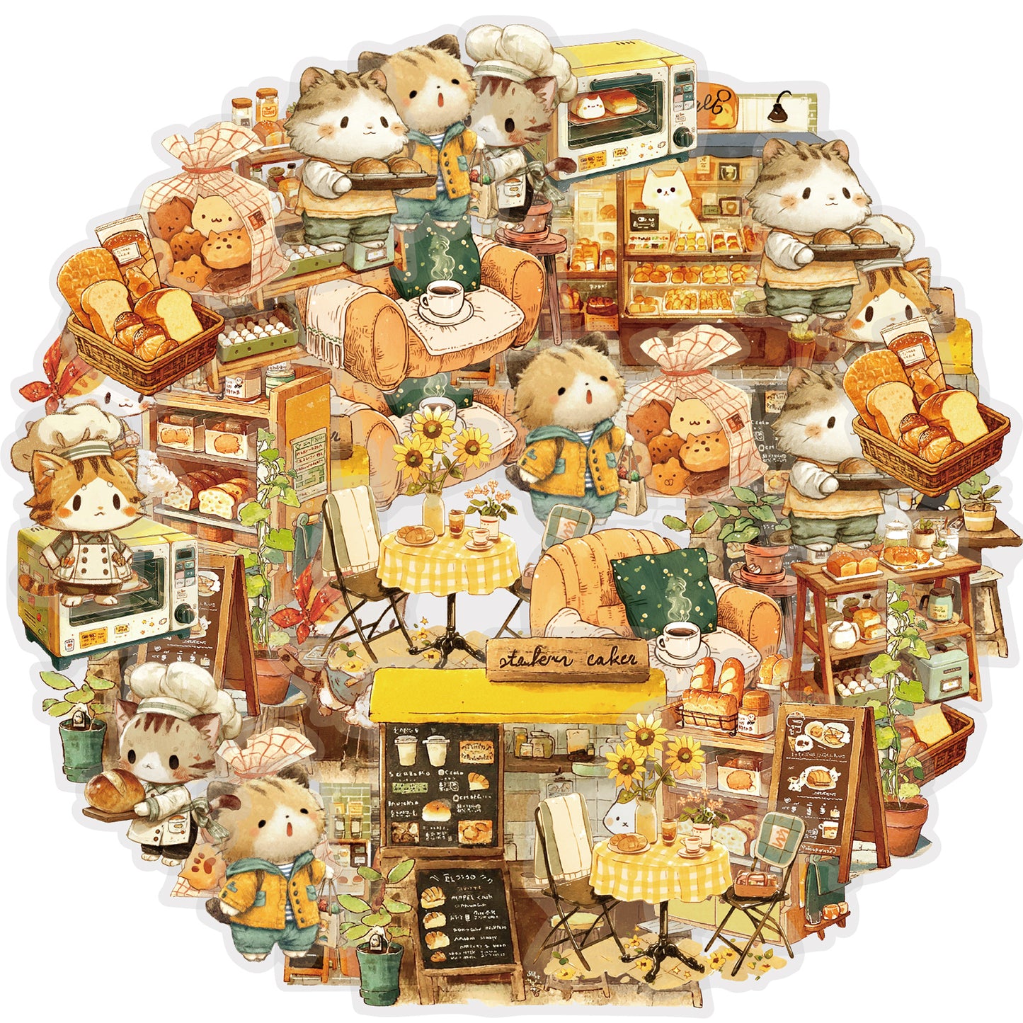 Etori Life 15PCs Warm Series Aesthetic Match Cute Baking Kitten Pattern Small House Stickers for Laptop, Luggage, Photo Album, Guitar, Bicycle, Office Decoration Accessories, Handmade Scrapbooking Supplies, DIY Making, Envelope and Paper Gift Bag