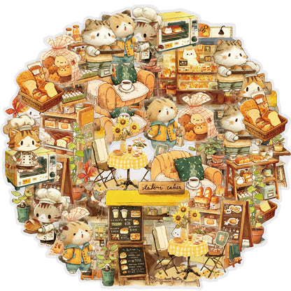 Etori Life 15PCs Warm Series Aesthetic Match Cute Baking Kitten Pattern Small House Stickers for Laptop, Luggage, Photo Album, Guitar, Bicycle, Office Decoration Accessories, Handmade Scrapbooking Supplies, DIY Making, Envelope and Paper Gift Bag