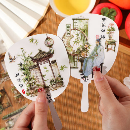 Etori Life National Style Summer Xiaohe and Paper Adhesive Tape New Chinese Lotus Bamboo Notebook Landscaping Material 1 Roll 2 M Suitable for Art Paper Gift Bag, Laptop, Guitar, Photo Album, Luggage, Room Decoration, Handmade Scrapbooking Supplies