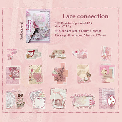 Etori Life Fragment Ensemble Series 15PCs Retro Literary Collage Pet Stickers Old Newspaper Lace Plant Dead Wood Gas Mark Fabric Journal Decoration Material Used for Laptop, Mobile Phone Stickers, Office Decoration Accessories, Handmade Scrapbooking