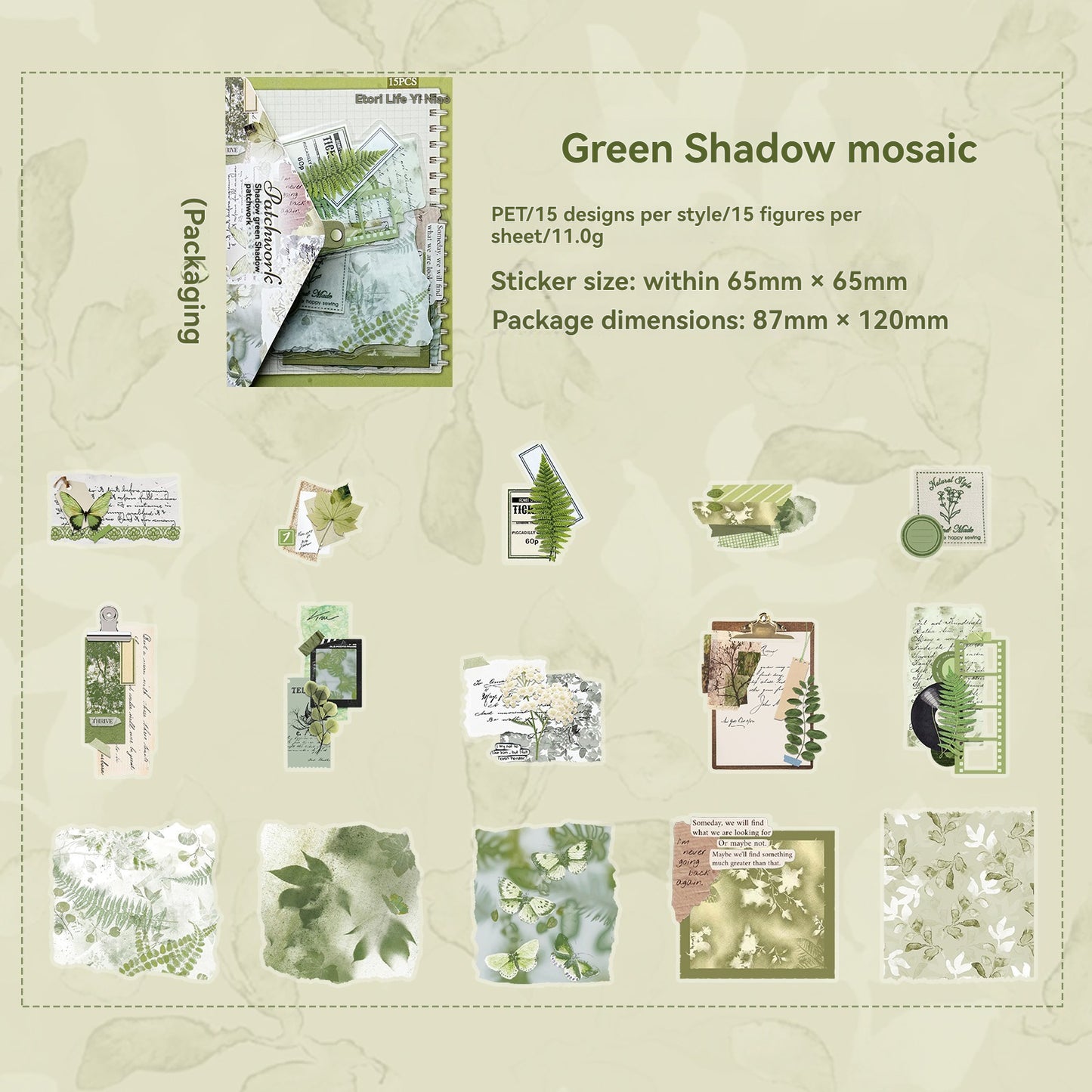 Etori Life Fragment Ensemble Series 15PCs Retro Literary Collage Pet Stickers Old Newspaper Lace Plant Dead Wood Gas Mark Fabric Journal Decoration Material Used for Laptop, Mobile Phone Stickers, Office Decoration Accessories, Handmade Scrapbooking