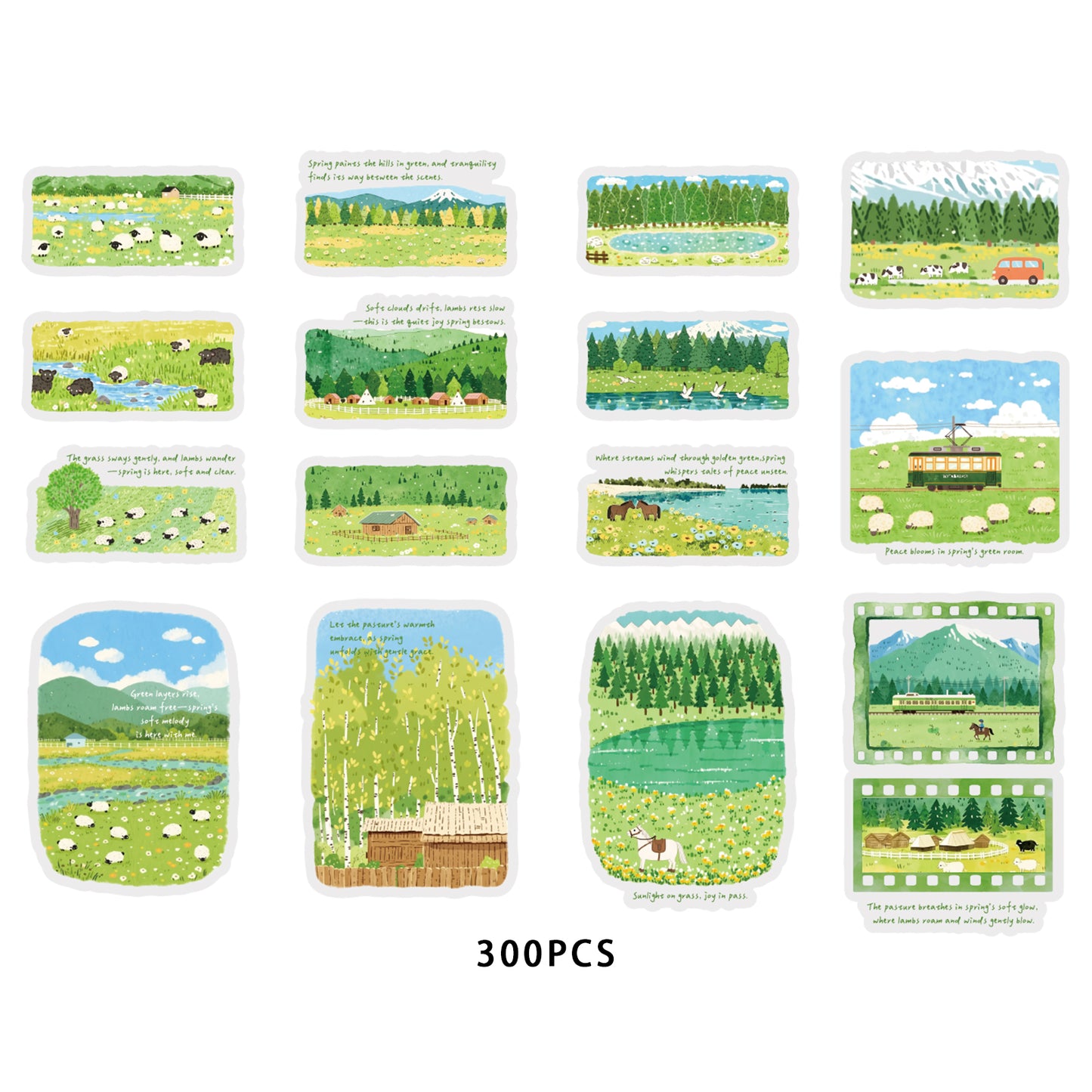 Etori Life 30PCs Fresh Grassland Scenery Hand Ledger Sticker Pastoral Pasture Decorative Stickers Suitable for Laptop, Luggage, Water Bottle, Guitar, Office Decoration Accessories, Handmade Scrapbooking Supplies, DIY Making, Envelope and Paper Gift Bag