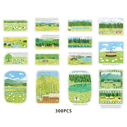 Etori Life 30PCs Fresh Grassland Scenery Hand Ledger Sticker Pastoral Pasture Decorative Stickers Suitable for Laptop, Luggage, Water Bottle, Guitar, Office Decoration Accessories, Handmade Scrapbooking Supplies, DIY Making, Envelope and Paper Gift Bag