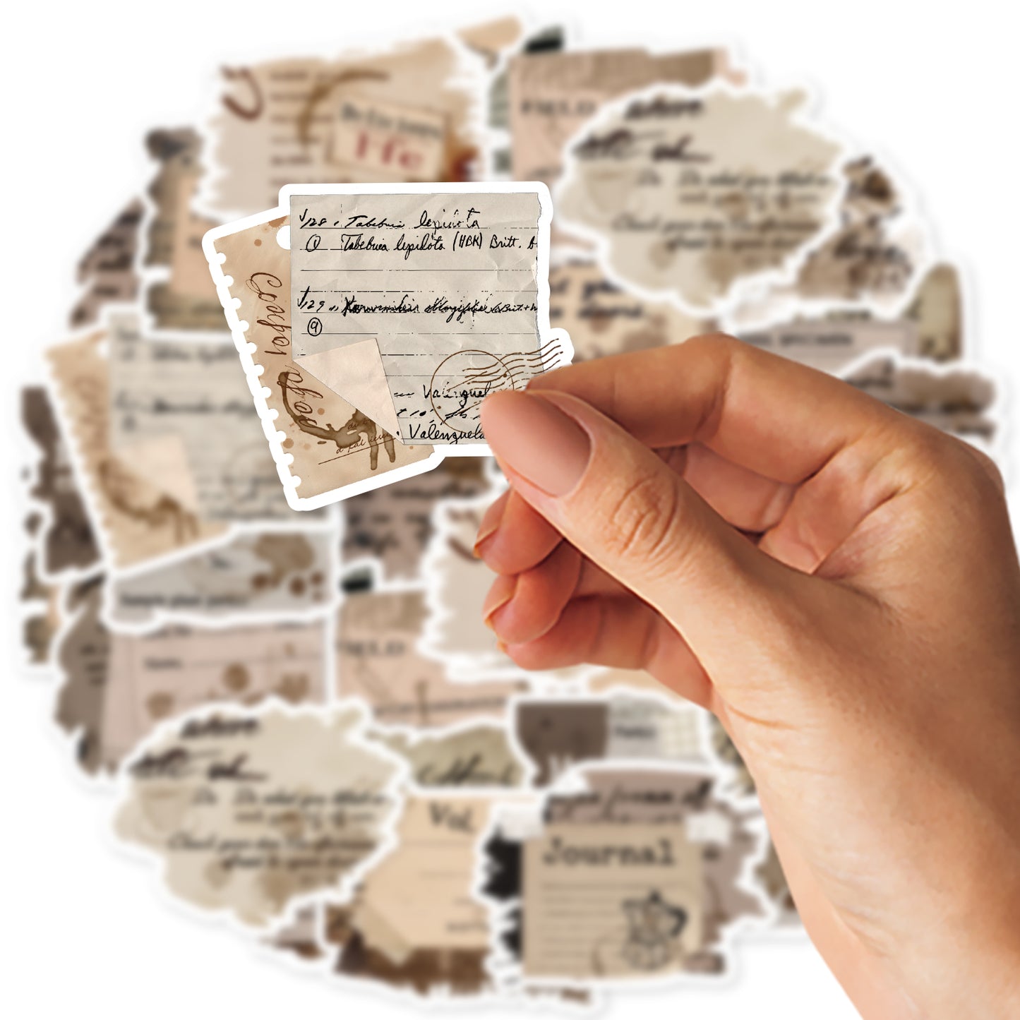 Etori Life Retro Distressed Coffee Stain English Old Paper Stickers 30PCs Retro Bill Text Journal Decoration Stickers Suitable for Handmade Scrapbooking Supplies, Laptops, Luggage, Guitars, Photo Albums, Bicycles, Office Decoration Accessories