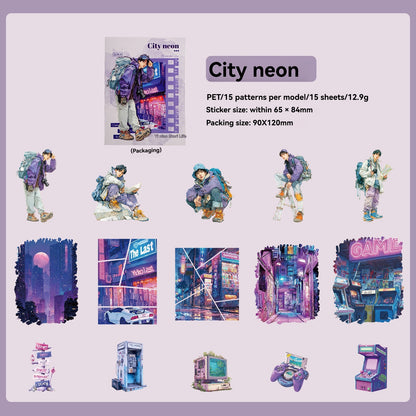 Etori Life 15PCs Adventure Journey Series Retro Mountain Stream Adventure Figures Pattern Pet Sticker Pack for Laptop, Mobile Phone Sticker, Photo Album, Luggage, Room Decoration, Paper Gift Bag, Scrapbook Supplies, Thin Seal, Outdoor Travel