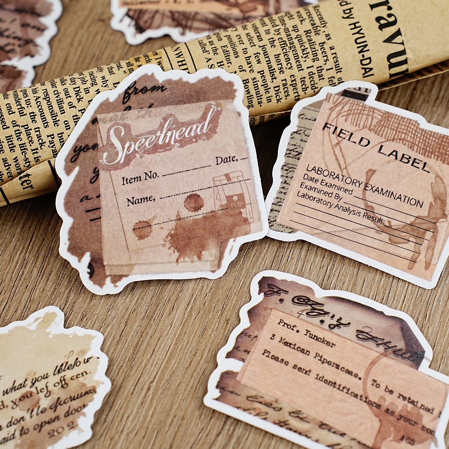 Etori Life Retro Distressed Coffee Stain English Old Paper Stickers 30PCs Retro Bill Text Journal Decoration Stickers Suitable for Handmade Scrapbooking Supplies, Laptops, Luggage, Guitars, Photo Albums, Bicycles, Office Decoration Accessories