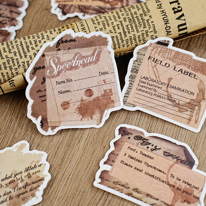 Etori Life Retro Distressed Coffee Stain English Old Paper Stickers 30PCs Retro Bill Text Journal Decoration Stickers Suitable for Handmade Scrapbooking Supplies, Laptops, Luggage, Guitars, Photo Albums, Bicycles, Office Decoration Accessories