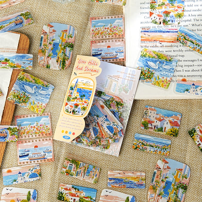 Etori Life Fresh Seaside Travel Stickers 30PCs Town Scenery Notebook Collage Landscaping Material Suitable for Luggage, Laptop, Guitar, Skateboard, Refrigerator, Room Decoration, Handmade Scrapbooking Supplies, DIY Production, Office Decoration