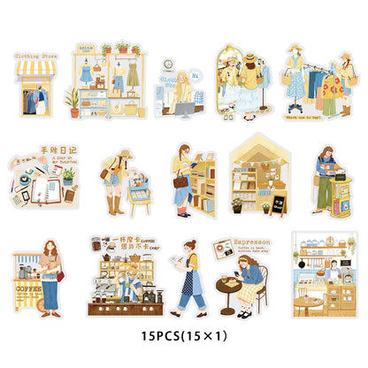 Etori Life 15PCs Fresh Illustration Cosmo Lady Set Stickers Phone Case Skateboard Tablet DIY Decorative Sticker Suitable for Laptop, Handbag, Diary, Pencil Box, Pen Holder, Home Meter Book, Notepad, Helmet, Bicycle, Postcard and Envelope, handmade