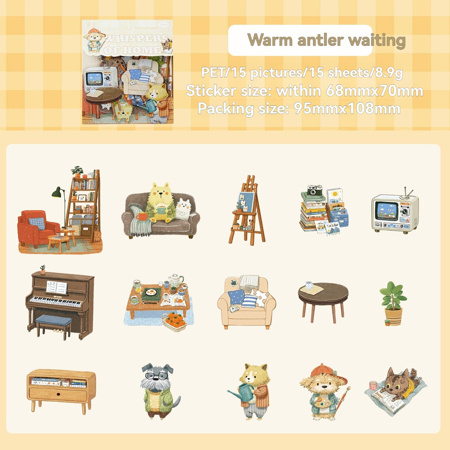 Etori Life Residence Ramble Set Soft and Adorable Small Animal Warm Home Life Scene Collage Hand Account Material Stickers for Laptop, Mobile Phone Stickers, Luggage, Photo Album, Room Decoration, Office Decoration Accessories