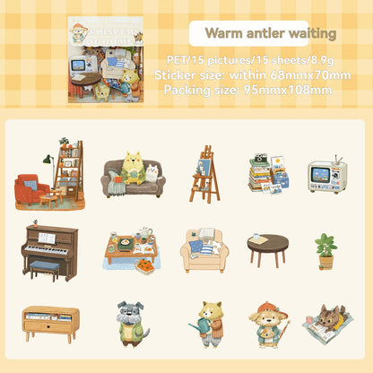 Etori Life Residence Ramble Set Soft and Adorable Small Animal Warm Home Life Scene Collage Hand Account Material Stickers for Laptop, Mobile Phone Stickers, Luggage, Photo Album, Room Decoration, Office Decoration Accessories