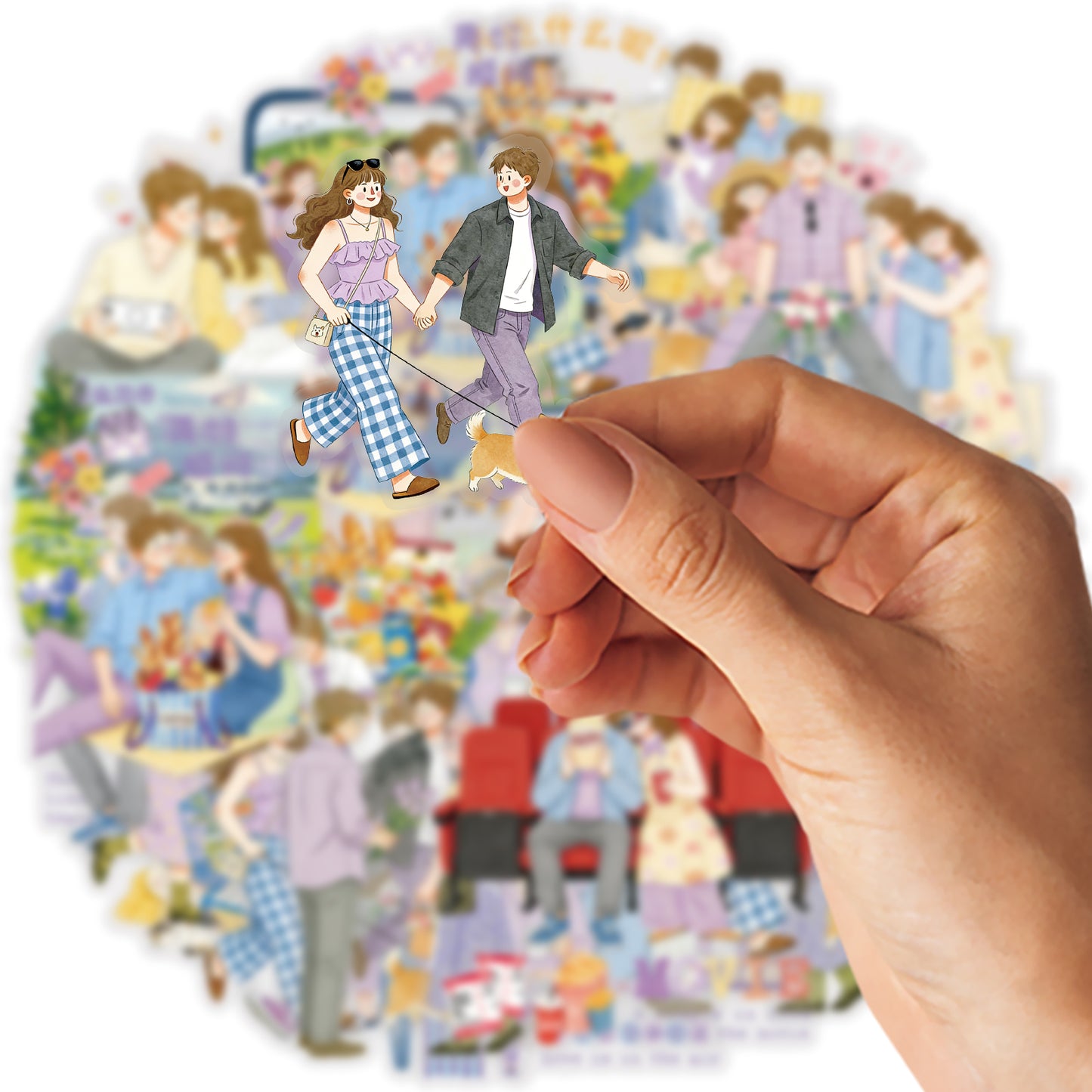 Etori Life 15Pcs Gentle Illustration Love Partner Set Stickers Phone Case Skateboard Tablet Diy Decorative Sticker Suitable for Laptop, Handbag, Album, Diary, Pencil Box, Pen Holder, Helmet, Bicycle, Family Plan, Notepad, handmade Scrapbooking Supplies
