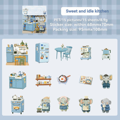 Etori Life Residence Ramble Set Soft and Adorable Small Animal Warm Home Life Scene Collage Hand Account Material Stickers for Laptop, Mobile Phone Stickers, Luggage, Photo Album, Room Decoration, Office Decoration Accessories