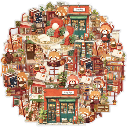 Etori Life 15PCs Cute Red Lesser Panda Matching Books Art Aesthetic Pattern Pet Sticker Pack for Laptop, Luggage, Diary, Photo Album, Handmade Scrapbooking Supplies, Office Decoration Accessories, Envelopes and Paper Gift Bag, Birthday Party Gifts