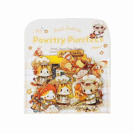 Etori Life 15PCs Warm Series Aesthetic Match Cute Baking Kitten Pattern Small House Stickers for Laptop, Luggage, Photo Album, Guitar, Bicycle, Office Decoration Accessories, Handmade Scrapbooking Supplies, DIY Making, Envelope and Paper Gift Bag