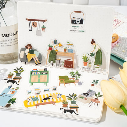 Etori Life Light Up Daily Set 30pcs Korean Ins Style Casual Characters Matching Life Objects DIY Laptop Collage Decorative Stickers, Mobile Phone Stickers, Bags, Office Decoration Accessories, Birthday Gifts, Children's Stickers, Waterproof Stickers