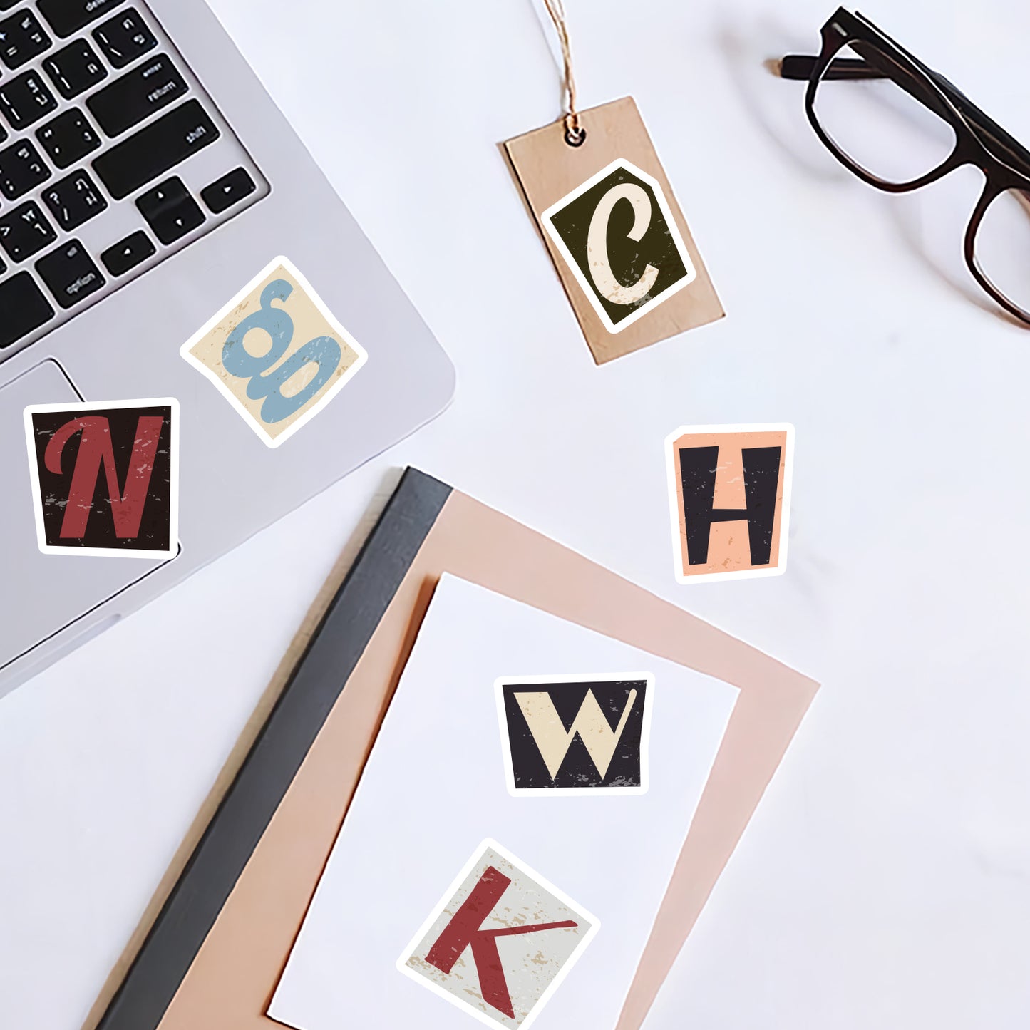 Etori Life Retro Alphabet 46Pcs Classic English Letter Pattern DIY Collage Decorative Material Stickers Laptop, Mobile Phone Stickers, Office Decorations Accessories, Handmade Scrapbook Supplies, DIY Artwork, Card Making, Children's Stickers