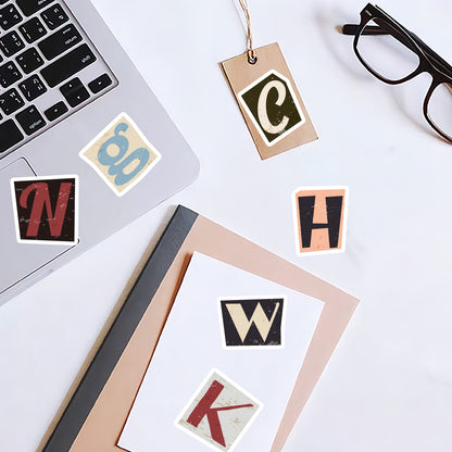 Etori Life Retro Alphabet 46Pcs Classic English Letter Pattern DIY Collage Decorative Material Stickers Laptop, Mobile Phone Stickers, Office Decorations Accessories, Handmade Scrapbook Supplies, DIY Artwork, Card Making, Children's Stickers