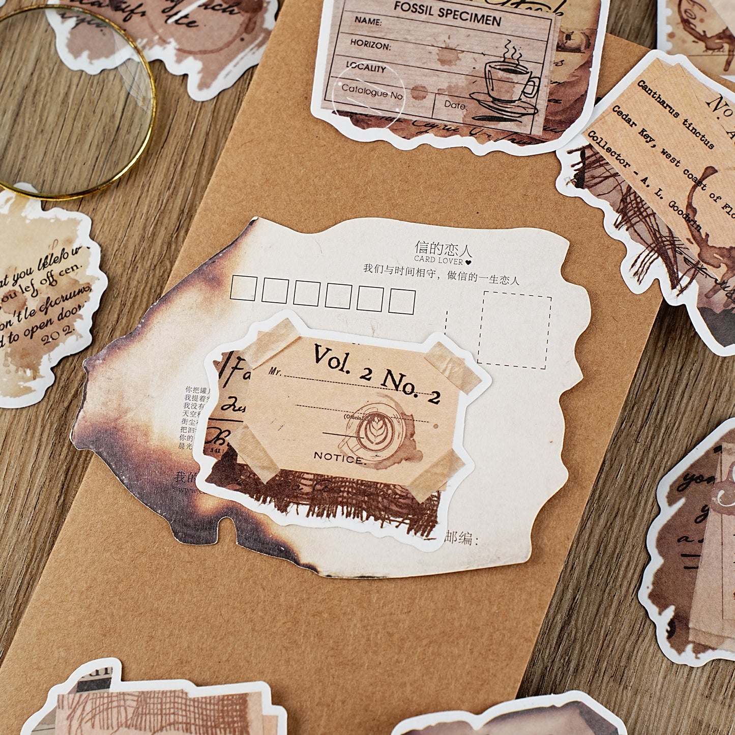 Etori Life Retro Distressed Coffee Stain English Old Paper Stickers 30PCs Retro Bill Text Journal Decoration Stickers Suitable for Handmade Scrapbooking Supplies, Laptops, Luggage, Guitars, Photo Albums, Bicycles, Office Decoration Accessories