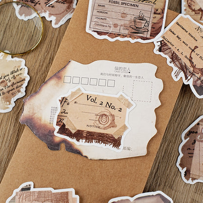 Etori Life Retro Distressed Coffee Stain English Old Paper Stickers 30PCs Retro Bill Text Journal Decoration Stickers Suitable for Handmade Scrapbooking Supplies, Laptops, Luggage, Guitars, Photo Albums, Bicycles, Office Decoration Accessories