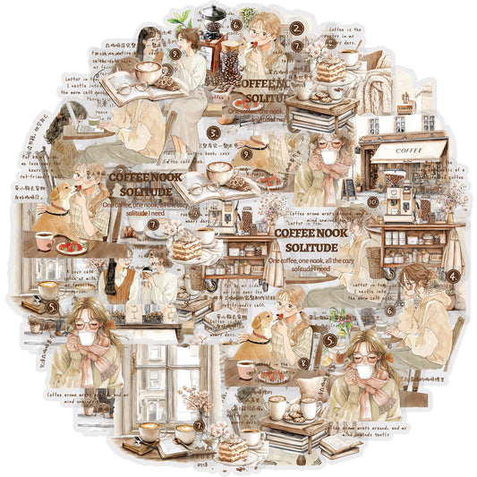 Etori Life 15PCs Vintage Afternoon Tea Girlfriends Stickers Artistic Coffee House Character Notebook Decorative Sticker Notebook Collage Material Suitable for DIY Diary, Laptop, Luggage, Guitar, Photo Album, Handmade Scrapbooking Supplies, Room Decoration