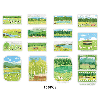Etori Life 30PCs Fresh Grassland Scenery Hand Ledger Sticker Pastoral Pasture Decorative Stickers Suitable for Laptop, Luggage, Water Bottle, Guitar, Office Decoration Accessories, Handmade Scrapbooking Supplies, DIY Making, Envelope and Paper Gift Bag