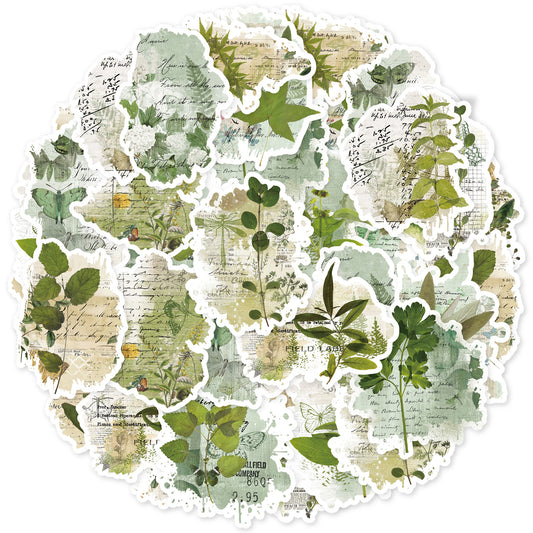 Etori Life Mori Style Fresh Greenery Hand Ledger Sticker Set Vintage Watercolor Plant DIY Decorative Material 30PCs Suitable for Laptop, Luggage, Guitar, Photo Album, Bicycle, Handmade Scrapbooking Supplies, Office Decoration Accessories, DIY Production