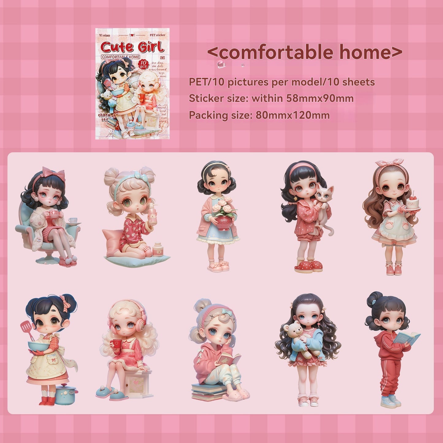 Etori Life Cute Combination Cute Girl Adorable Girl's Casual Stickers Multi-Scene Q Version Doll Hand Account Decorative Pet Stickers for Laptop, Phone Case, Luggage, Photo Album, Children Paper Gift Bag, Room Decoration